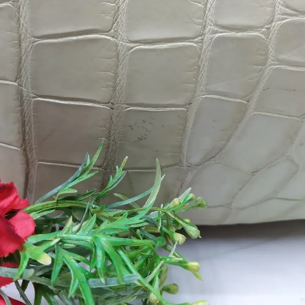 Mauro Governa Green Leather Crocodile Embossed Satchel Shoulder Bag